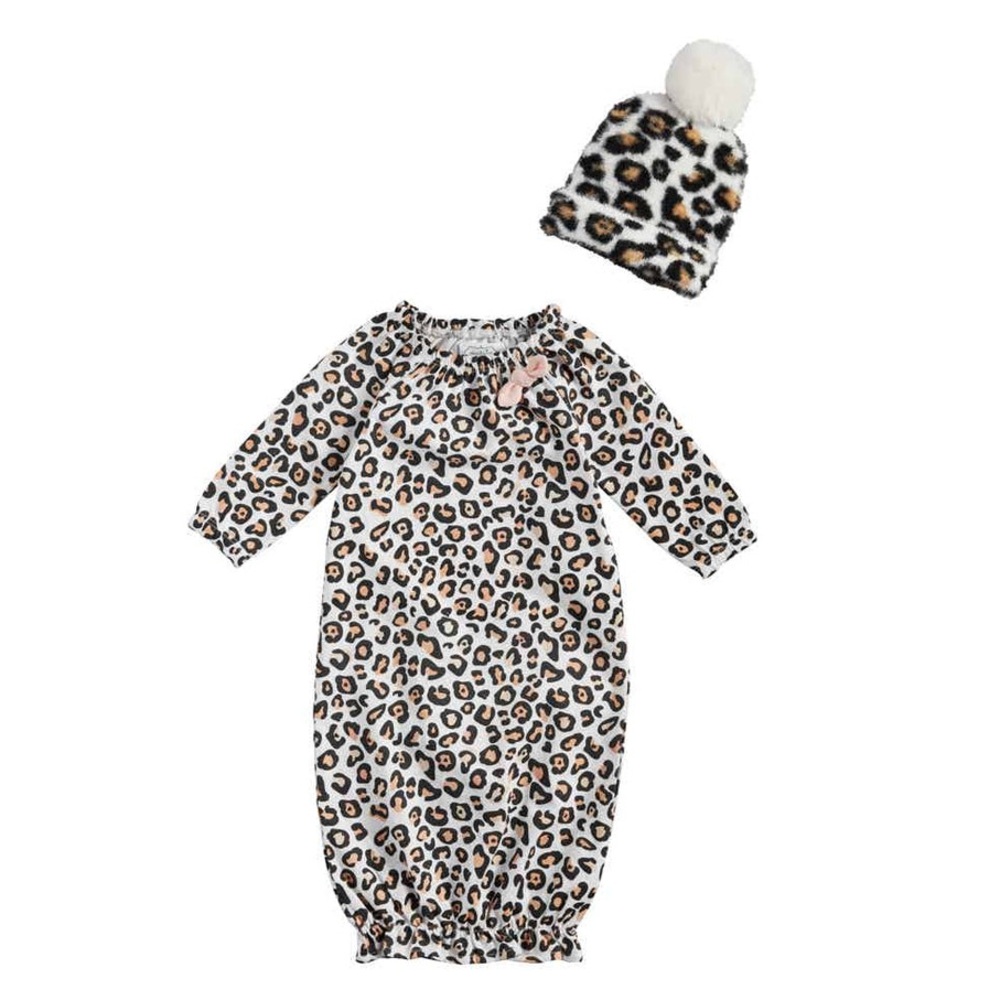 NWT - Mud Pie Baby Leopard Gown And Hat | 0-3 Months